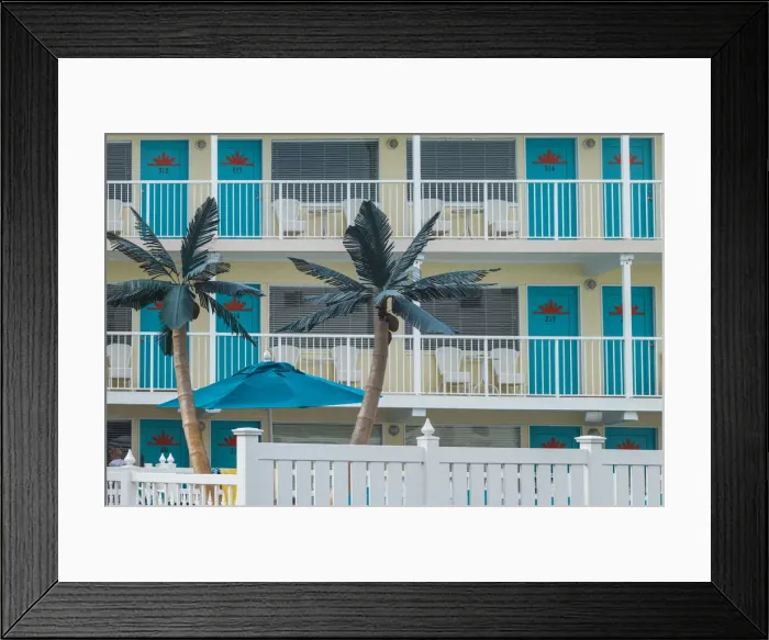 Framed Print : USA, New Jersey, The Jersey Shore, Wildwoods, 1950s-era Doo-Wop architecture, motel palms Framed Print : USA, New Jersey, The Jersey Shore, Wildwoods, 1950s-era Doo-Wop architecture, motel palms
