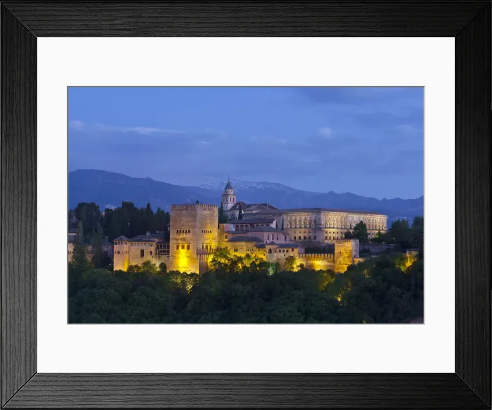 Framed Print : The Alhambra Palace illuminated at dusk, Granada, Granada Province, Andalucia, Spain Framed Print : The Alhambra Palace illuminated at dusk, Granada, Granada Province, Andalucia, Spain