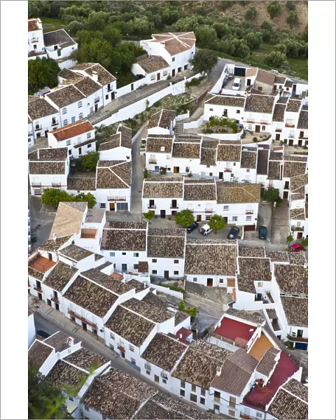 Elevated view over town houses from Moorish Castle, Zahara de la Sierra, Cadiz Province