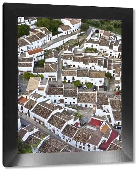 Elevated view over town houses from Moorish Castle, Zahara de la Sierra, Cadiz Province