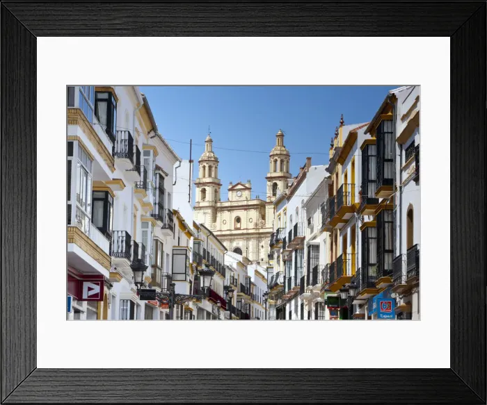 Framed Print : The Parish of Our Lady of the Incarnation framed by typical architecture, Olvera Framed Print : The Parish of Our Lady of the Incarnation framed by typical architecture, Olvera