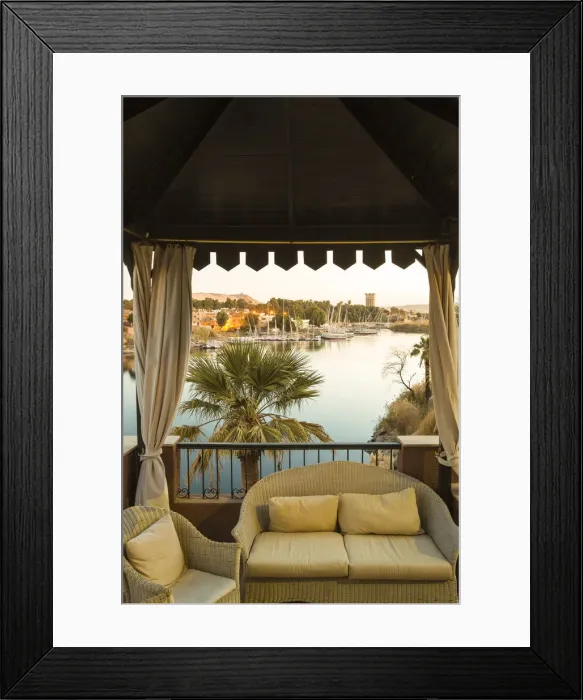 Framed Print : Egypt, Upper Egypt, Aswan, Gardens terrace at the Sofitel Legend Old Cataract hotel Framed Print : Egypt, Upper Egypt, Aswan, Gardens terrace at the Sofitel Legend Old Cataract hotel
