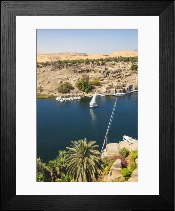 Framed Print : Egypt, Upper Egypt, Aswan, View towards Khnum ruins on Elephantine Island from Framed Print : Egypt, Upper Egypt, Aswan, View towards Khnum ruins on Elephantine Island from
