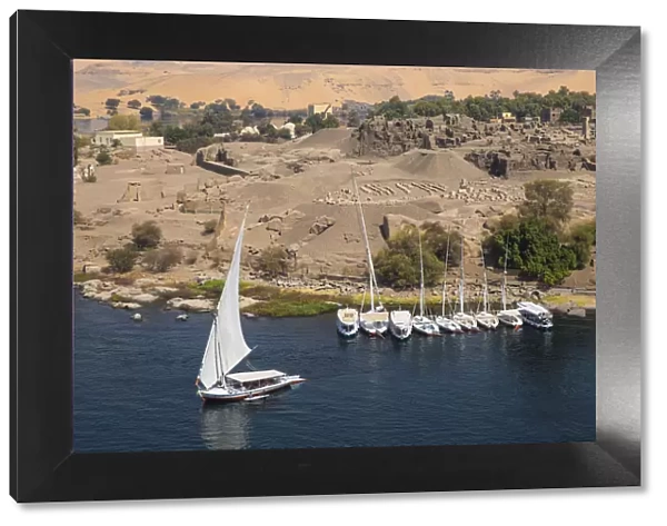Egypt, Upper Egypt, Aswan, View towards Khnum ruins on Elephantine Island
