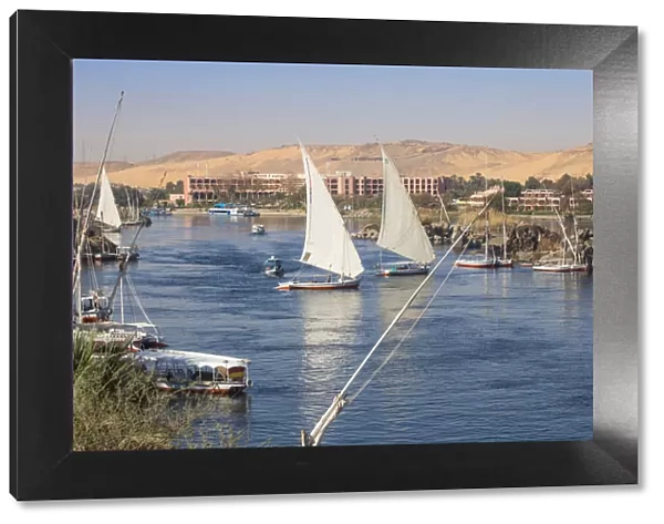 Egypt, Upper Egypt, Aswan, View of The Nile River looking towards Pyramisa Isis Island