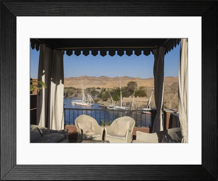 Framed Print : Egypt, Upper Egypt, Aswan, Gardens terrace at the Sofitel Legend Old Cataract hotel Framed Print : Egypt, Upper Egypt, Aswan, Gardens terrace at the Sofitel Legend Old Cataract hotel