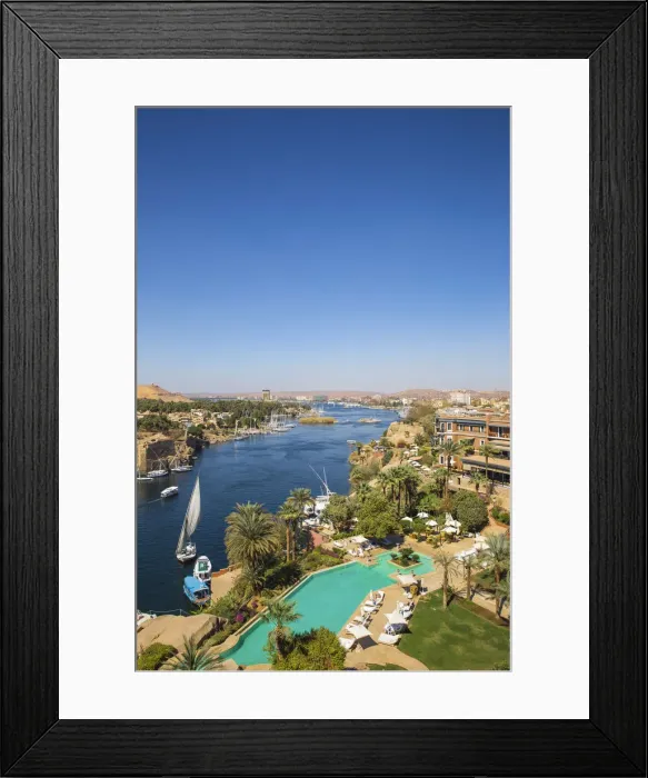 Framed Print : Egypt, Upper Egypt, Aswan, View of Sofitel Legend Old Cataract hotel and swimming Framed Print : Egypt, Upper Egypt, Aswan, View of Sofitel Legend Old Cataract hotel and swimming