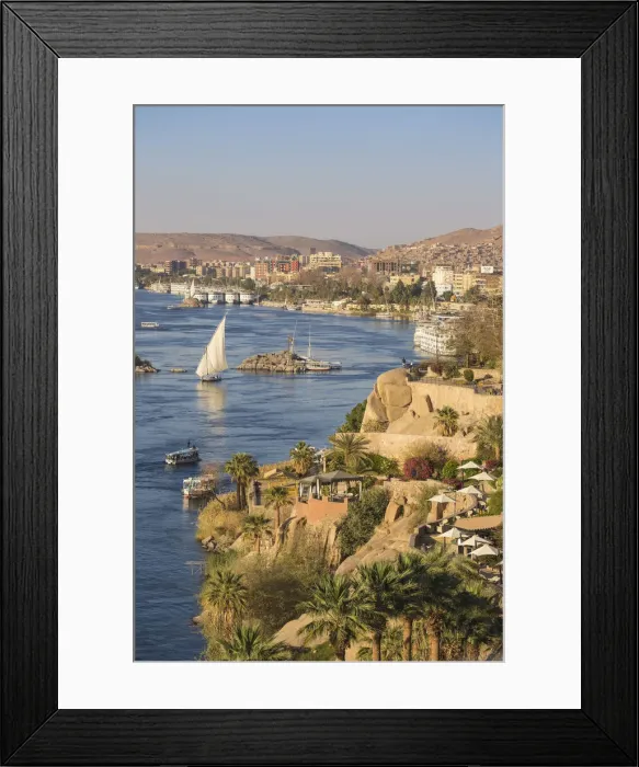 Framed Print : Egypt, Upper Egypt, Aswan, View of Sofitel Legend Old Cataract hotel situated on Framed Print : Egypt, Upper Egypt, Aswan, View of Sofitel Legend Old Cataract hotel situated on