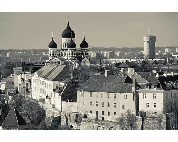 Estonia, Tallinn, Old Town, elevated view of Toompea from St. Olafs Church Tower