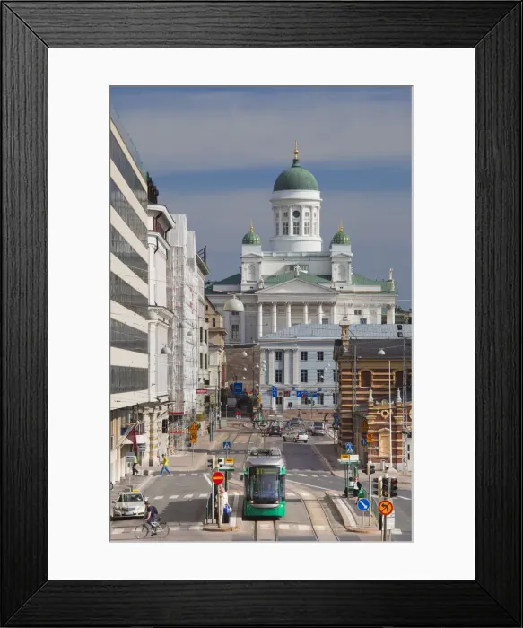 Framed Print : Finland, Helsinki, Tuomiokirko, Lutheran Cathedral from Etelaranta Street, morning Framed Print : Finland, Helsinki, Tuomiokirko, Lutheran Cathedral from Etelaranta Street, morning