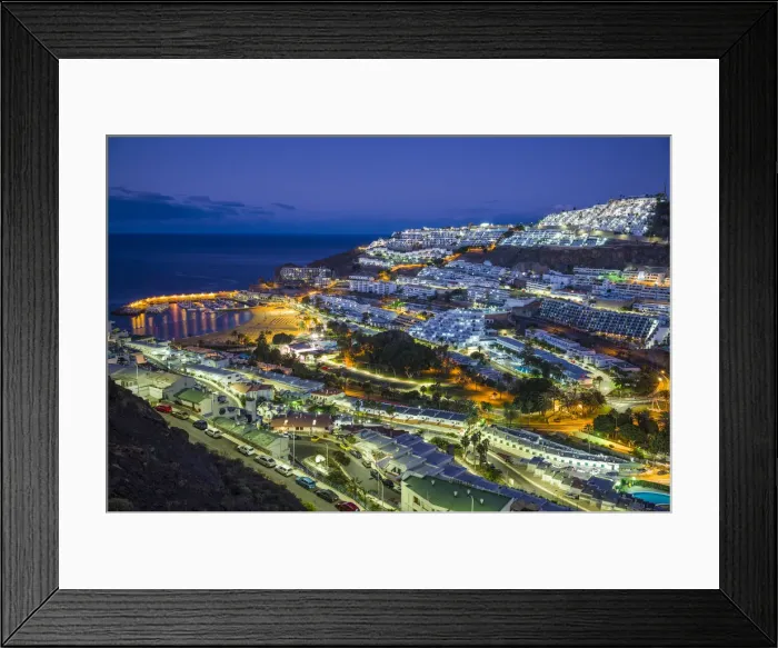 Framed Print : Spain, Canary Islands, Gran Canaria Island, Puerto Rico, resort high angle view, dawn Framed Print : Spain, Canary Islands, Gran Canaria Island, Puerto Rico, resort high angle view, dawn