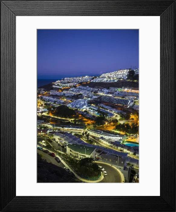 Framed Print : Spain, Canary Islands, Gran Canaria Island, Puerto Rico, resort high angle view, dawn Framed Print : Spain, Canary Islands, Gran Canaria Island, Puerto Rico, resort high angle view, dawn