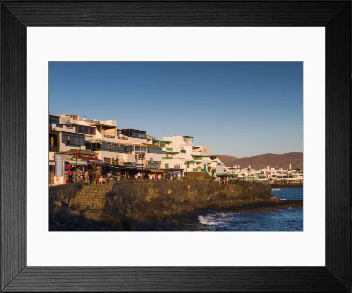 Framed Print : Spain, Canary Islands, Lanzarote, Playa Blanco, seafront view, dusk