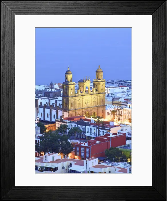 Framed Print : Elevated view of Santa Ana Cathedral at Dusk, Vegueta Old Town, Las Palmas de Gran Framed Print : Elevated view of Santa Ana Cathedral at Dusk, Vegueta Old Town, Las Palmas de Gran