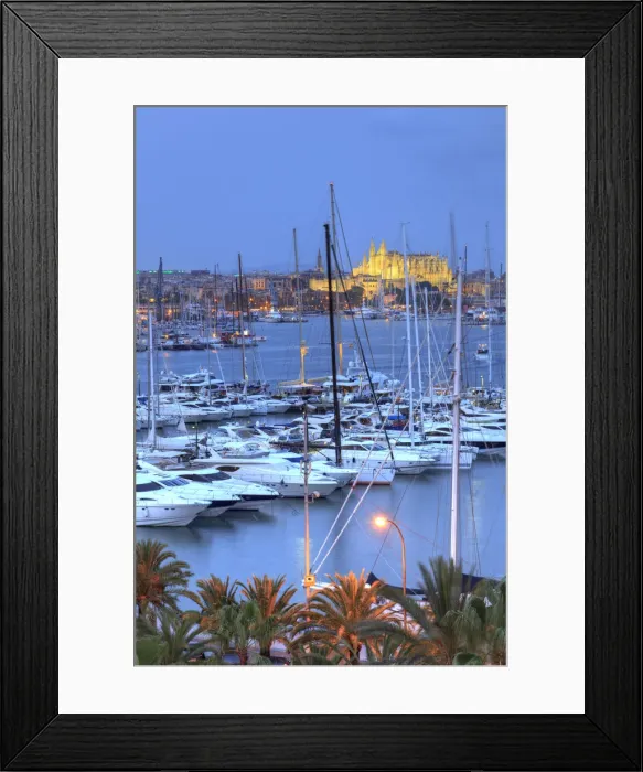 Framed Print : Spain, Balearic Islands, Mallorca, Palma de Mallorca, view of Harbour and Old Town