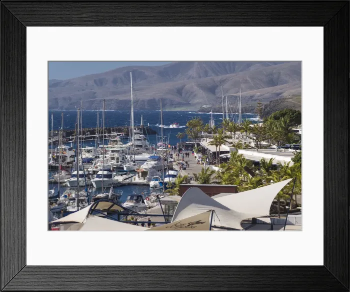 Framed Print : Spain, Canary Islands, Lanzarote, Puerto Calero, elevated port view Framed Print : Spain, Canary Islands, Lanzarote, Puerto Calero, elevated port view