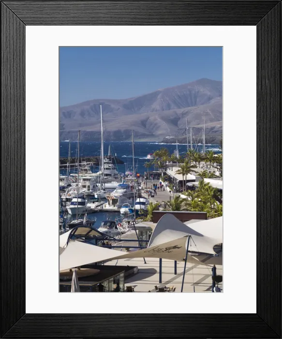 Framed Print : Spain, Canary Islands, Lanzarote, Puerto Calero, elevated port view Framed Print : Spain, Canary Islands, Lanzarote, Puerto Calero, elevated port view