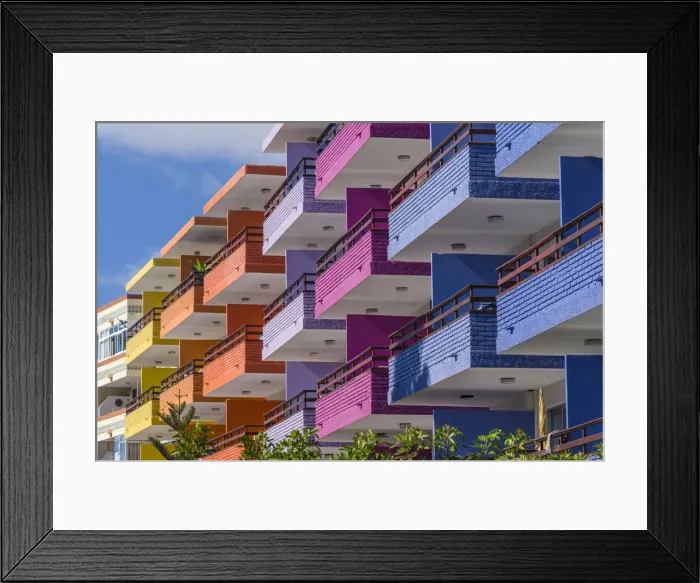 Framed Print : Spain, Canary Islands, Gran Canaria Island, Playa del Ingles, colorful balconies Framed Print : Spain, Canary Islands, Gran Canaria Island, Playa del Ingles, colorful balconies