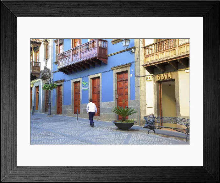 Framed Print : Old Houses With The Traditionally Carved Balconies On Calle Real de la Plaza Framed Print : Old Houses With The Traditionally Carved Balconies On Calle Real de la Plaza