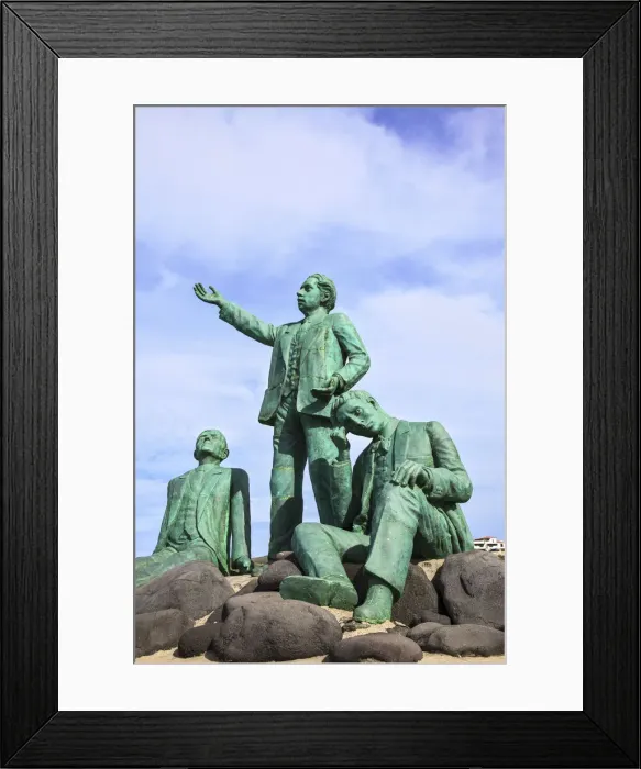 Framed Print : Statue of Three Famous Canarian Poets in Puerto de las Nieves Fishing Village, Gran Framed Print : Statue of Three Famous Canarian Poets in Puerto de las Nieves Fishing Village, Gran