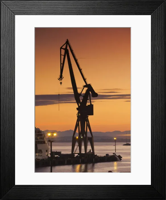 Framed Print : Spain, Andalucia Region, Cadiz Province, Cadiz, Commercial port, cargo cranes