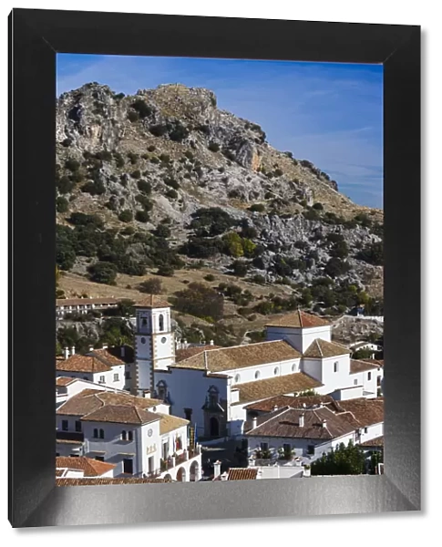 Spain, Andalucia Region, Cadiz Province, Grazalema, elevated village view
