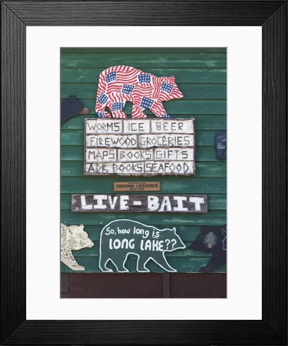 Framed Print : USA, New York, Adirondack Mountains, Long Lake, Hosss outdoor supply store, detail Framed Print : USA, New York, Adirondack Mountains, Long Lake, Hosss outdoor supply store, detail
