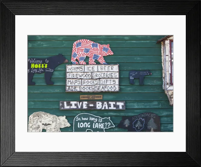 Framed Print : USA, New York, Adirondack Mountains, Long Lake, Hosss outdoor supply store, detail Framed Print : USA, New York, Adirondack Mountains, Long Lake, Hosss outdoor supply store, detail