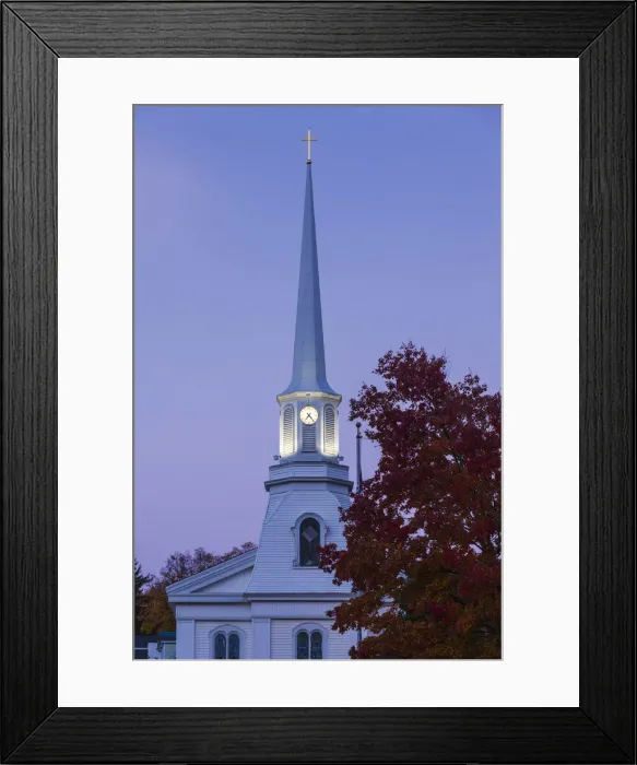 Framed Print : USA, New York, Finger Lakes Region, Hammondsport, village church, dawn