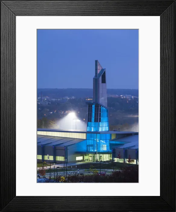Framed Print : USA, New York, Finger Lakes Region, Ithaca, Ithaca College Athletics Center, dawn Framed Print : USA, New York, Finger Lakes Region, Ithaca, Ithaca College Athletics Center, dawn