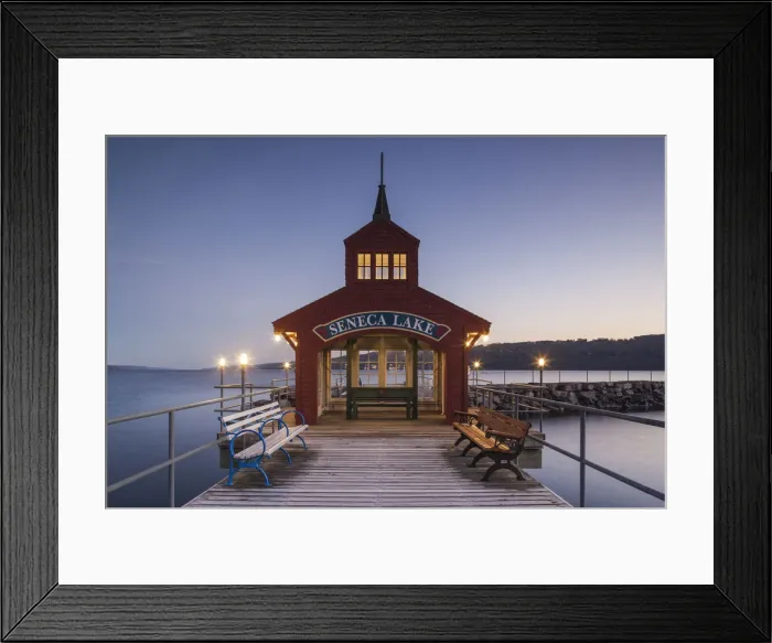 Framed Print : USA, New York, Finger Lakes Region, Watkins Glen, Seneca Lake pier, dawn Framed Print : USA, New York, Finger Lakes Region, Watkins Glen, Seneca Lake pier, dawn
