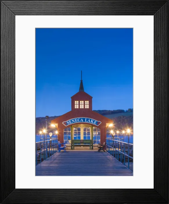 Framed Print : USA, New York, Finger Lakes Region, Watkins Glen, Seneca Lake pier, dusk Framed Print : USA, New York, Finger Lakes Region, Watkins Glen, Seneca Lake pier, dusk