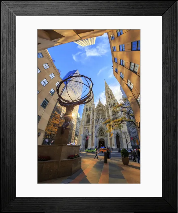 Framed Print : USA, New York City, Midtown Manhattan, Statue of Atlas and St Patricks Cathedral Framed Print : USA, New York City, Midtown Manhattan, Statue of Atlas and St Patricks Cathedral