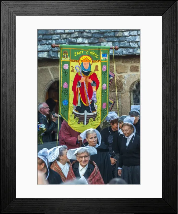 Framed Print : Breton ladies outside church in traditional dress for ceremony of Saint Guirec, Ploumanach Framed Print : Breton ladies outside church in traditional dress for ceremony of Saint Guirec, Ploumanach