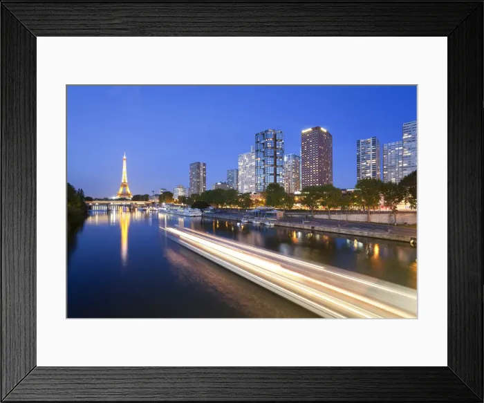 Framed Print : France, Paris, Night View Of River Seine With High-rise Buildings On The Left Bank Framed Print : France, Paris, Night View Of River Seine With High-rise Buildings On The Left Bank