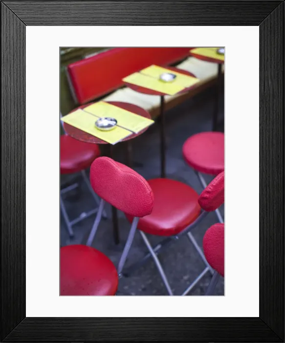 Framed Print : France, Paris, Left Bank, cafe tables, rue de Buci Framed Print : France, Paris, Left Bank, cafe tables, rue de Buci