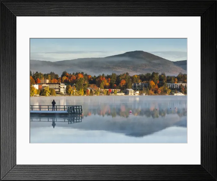 Framed Print : USA, New York, Adirondack Mountains, Lake Placid, Mirror Lake fog at dawn Framed Print : USA, New York, Adirondack Mountains, Lake Placid, Mirror Lake fog at dawn