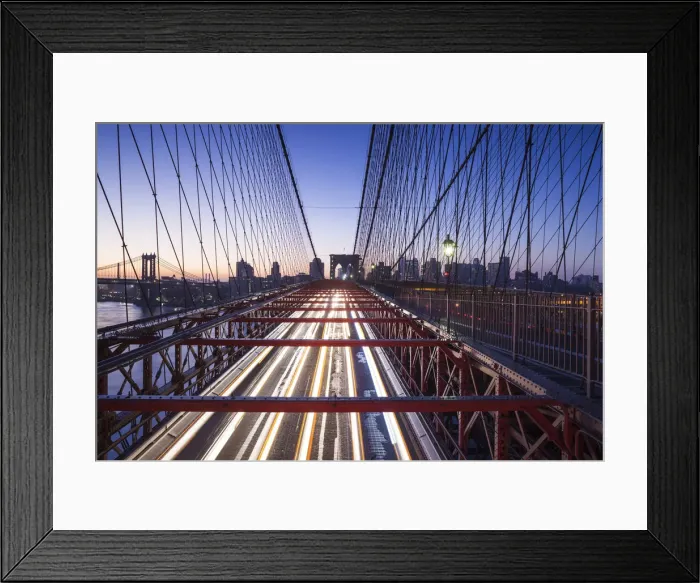 Framed Print : USA, New York, New York City, Brooklyn-Dumbo, Brooklyn Bridge traffic, dawn Framed Print : USA, New York, New York City, Brooklyn-Dumbo, Brooklyn Bridge traffic, dawn