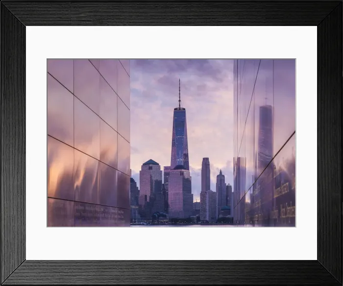 Framed Print : USA, New York, New York City, Lower Manhattan and Freedom Tower from 9-11 Memorial, dawn Framed Print : USA, New York, New York City, Lower Manhattan and Freedom Tower from 9-11 Memorial, dawn