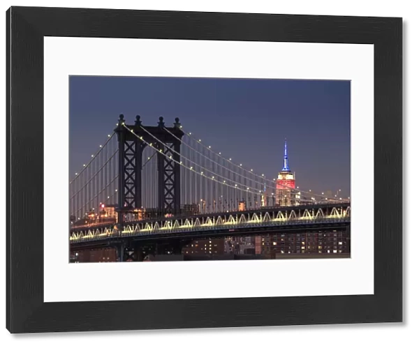 USA, New York City, Manhattan Bridge and Empire State Building