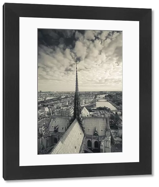 France, Paris, elevated view of the Seine River and city from the Cathedrale Notre