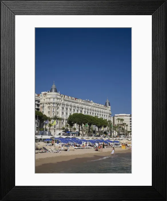 Framed Print : Beach and Boulevard de la Croisette with Carlton Hotel, Cannes, Cote D Azur, France