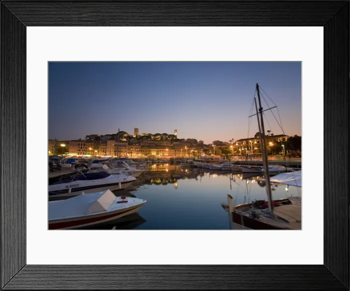 Framed Print : Vieux Port (Old Harbour) and old quarter of Le Suquet, dusk, Cannes, Cote D Azur Framed Print : Vieux Port (Old Harbour) and old quarter of Le Suquet, dusk, Cannes, Cote D Azur