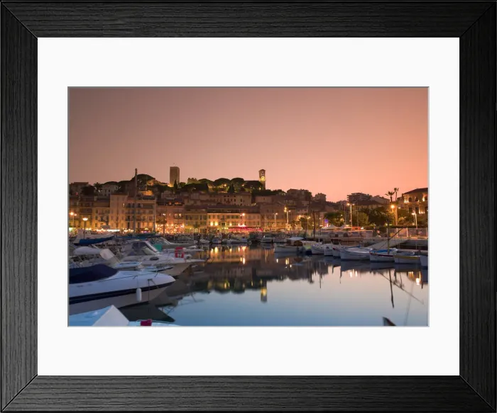 Framed Print : Vieux Port (Old Harbour) and old quarter of Le Suquet, dusk, Cannes, Cote D Azur Framed Print : Vieux Port (Old Harbour) and old quarter of Le Suquet, dusk, Cannes, Cote D Azur