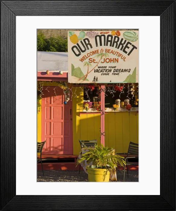 Framed Print : Caribbean, US Virgin Islands, St. John, colourfully painted building in Cruz Bay Framed Print : Caribbean, US Virgin Islands, St. John, colourfully painted building in Cruz Bay