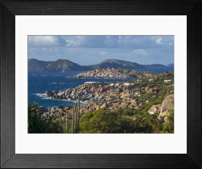 Framed Print : British Virgin Islands, Virgin Gorda, The Baths, houses on rocky shore Framed Print : British Virgin Islands, Virgin Gorda, The Baths, houses on rocky shore