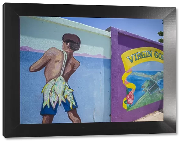 British Virgin Islands, Virgin Gorda, Spanish Town, wall mural, boy with fish