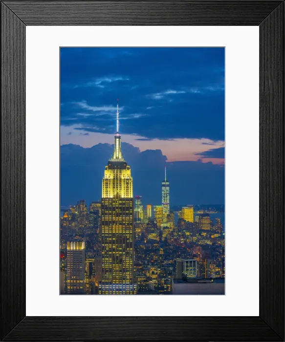 Framed Print : USA, New York, Midtown and Lower Manhattan, Empire State Building and Freedom Tower