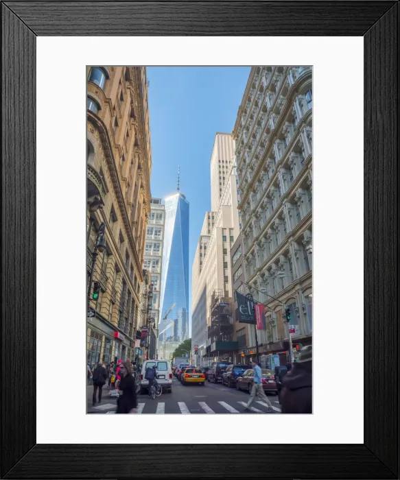 Framed Print : USA, New York, Manhattan, Downtown, Fulton Street, World Trade Center, Freedom Tower Framed Print : USA, New York, Manhattan, Downtown, Fulton Street, World Trade Center, Freedom Tower