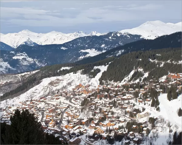 Meribel ski resort in the Three Valleys, Les Trois Vallees, Savoie, French Alps, France